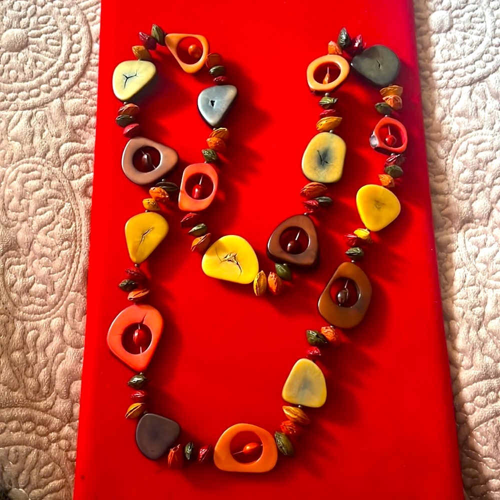 Tagua nut (wood ivory)handmade natural dye necklace 34” long